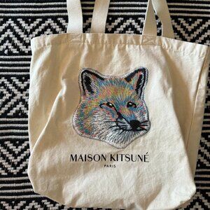 Maison kitsune pastel fox head tote bag sale